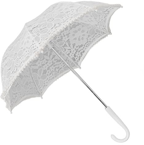 OUCRIY Spitzenschirm, Fotografieausrüstung, Sonnenschirm, Fotografieschirm, Durchbrochener Regenschirm mit Langem Griff, Bestickte Spitze, Hochzeitsdekoration, Tanzschirm, Cosplay,
