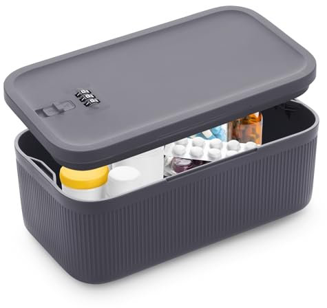 Small Lockable Storage Box with Combination Code - Secure Medicine Safe, Phone Jail, and Snack Box for Home, Fridge, Office, or Travel - Reusable BPA-Free, Portable Design (23.5 x 12.8 x 9.2cm)