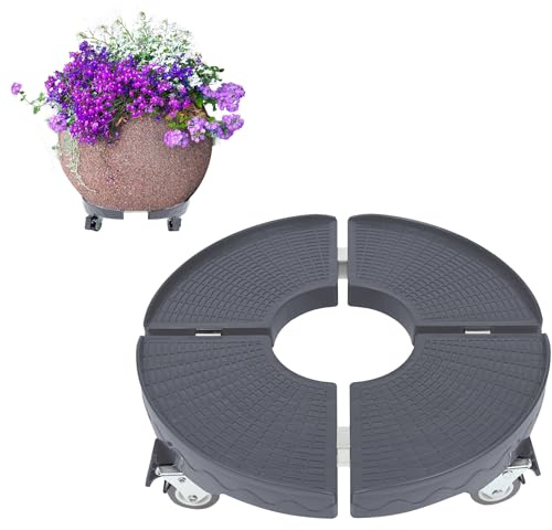 Froadp Rotondo - Rullo per piante con ruote girevoli a 360° e pannello antiscivolo, in polipropilene, dimensioni regolabili, 39 – 52 cm, portatile, portata fino a 300 kg (grigio)