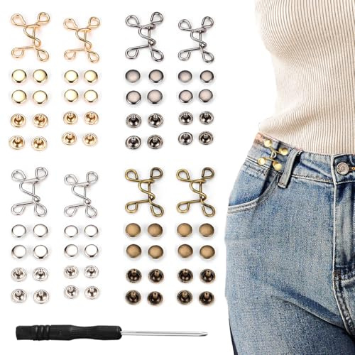 8 Piezas Tensores de Cintura para Pantalones, Hebillas de Cintura Ajustables Sin Clavos, Clips de Ajuste Cintura Reutilizables, Hebillas de Cintura con Destornillador, para Mujer, Falda, Vaqueros