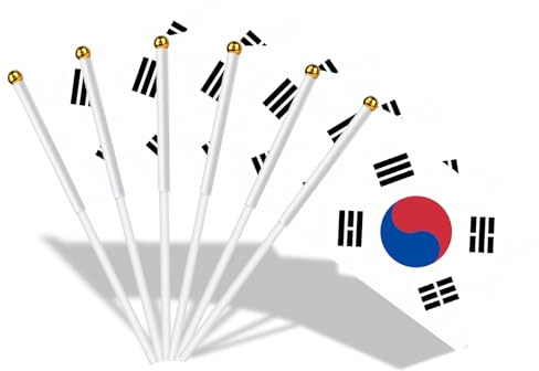 AhfuLife Bandera de Mano Corea, 15 Piezas Bandera Corea Pequeña con 30cm Palo para Decoraciones de la Copa Europea, Eventos Deportivos, Celebración, Desfile, Día Nacional, Fiesta