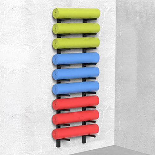 Supporto da parete in metallo nero per tappetino da yoga, per appendere fasce di resistenza, tappetino per esercizi, rullo in schiuma, mensola organizer per decorazione palestra