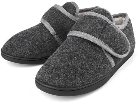 TIESTRA Pieds larges Hommes Chaud Pantoufles DiabéTique Semelle en Mousse à Mémoire de Forme Pantoufles en Feutre pour Hommes avec Hook and Loop