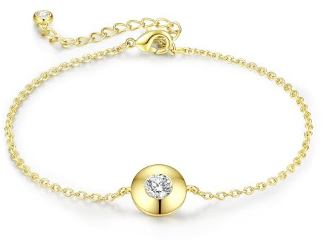 Lyniuoy Bracelet Chaînette Femme Cristal Autrichien, Plaqué Or 9 Carats
