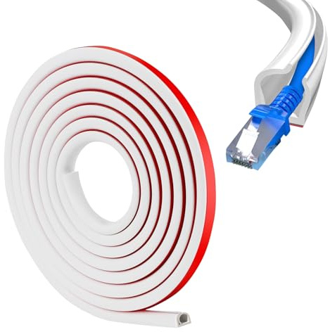 Flexibel kabelkanal vit, 1 m kabelfack, självhäftande, 10 mm bred halvcirkelformad kabelkanal, kabel dölja kabelskydd för golv, vägg, hushåll, kontor, kabelbyte utan demontering (1 m)