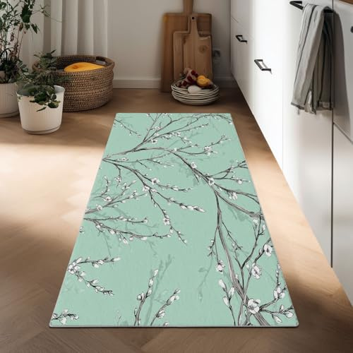 Pittura A Inchiostro Tappeto Cucina 60 x 120 cm Passatoia Corridoio Tappeti, Piante Primaverili Rami Di Salice Fiori Antiscivolo Tappeto Camera da Letto Sala Ufficio Lungo Pelo Corto Morbido Tappeti