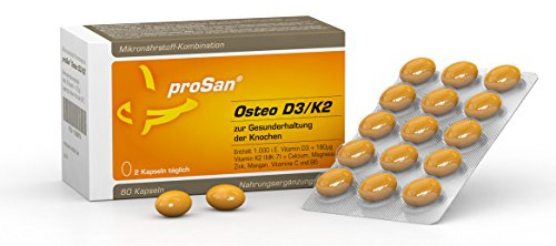 proSan Osteo D3/K2 (60 Kapseln) | Vitamin D3 + Vitamin K2 + Calcium + Magnesium zur Erhaltung normaler Knochen + weitere Mikronährstoffe | gut zu kombinieren mit allen Medikamenten gegen Osteoporose