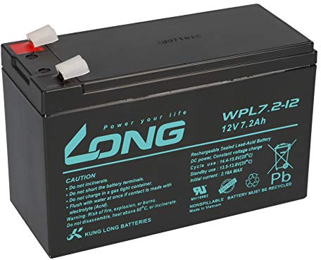 Long Bleiakku 12V 7,2Ah WPL7.2-12-M-F2 longlife 10 Jahre kompatibel USV UPC Bleigel Gel Akku 7Ah 8Ah 9Ah