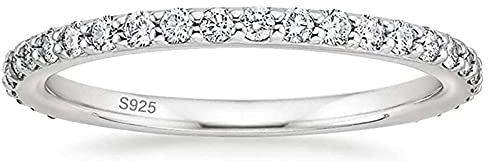 Zakk Eternity Ring Damen Silber 925 Zirkonia Volle Ewigkeitsringe Vorsteckring Schmal Verlobungsringe Eheringe Trauringe Memoire Ringe 2mm Gold Rosegold (Silber,52 (16.6))