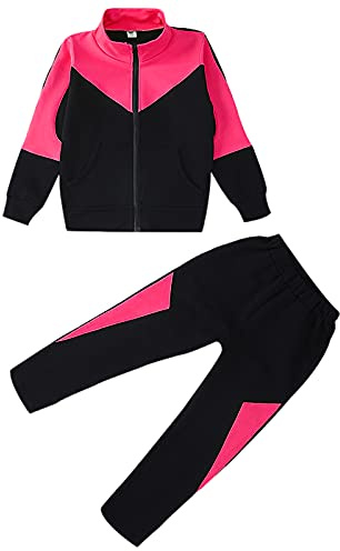 amropi Ensembles de Sport Filles Survêtement Veste Haut et Jogging Pantalon Tenue Vêtement Rouge Noir, 7-8 Ans