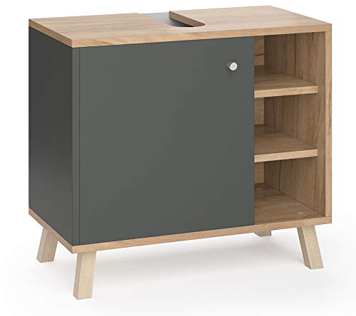 Vicco Waschbeckenunterschrank Senyo, Anthrazit/Goldkraft Eiche, 60 x 54 cm