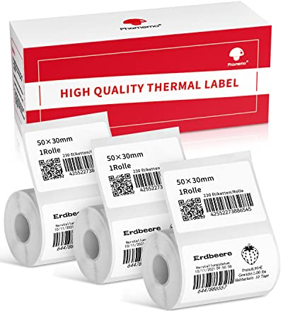 Phomemo Paper for M220 M250 M221 M120 M150 M108 M110 M421 Stampante per Etichette, Codice a Barre Multiuso, Cibo, Abbigliamento, Nome, Etichette Indirizzi, 3 Rotoli, 50x30mm,230 Etichette/Rotolo