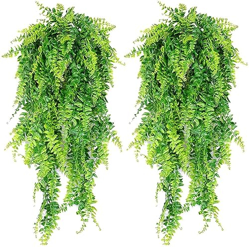 Plastikpflanzen Hängend, 2 Stück Kunstpflanze Hängend für Zimmer Deko, Kunstblätter für den Innen- und Außenbereich, Wanddekoration für Balkon, Terrasse, Dekorationsgirlande, Efeu Künstlich