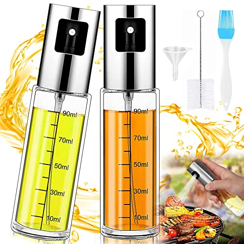 Olive Oil Sprayer, 2 Pcs Oil Spray Bottle for Cooking for Kitchen Air Fryer Bbq Salad Baking Grilling (Glass)