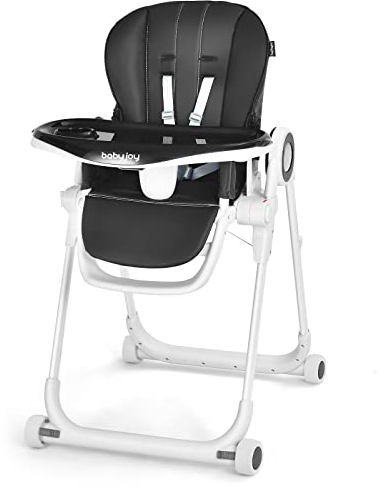 GOPLUS Verstellbarer Babyhochstuhl, Kinderstuhl mit 5-Punkt-Sicherheitsgurt & 4 Räder mit Feststeller, Kombistuhl mit verstellbarer Fußstütze & Rückenlehne für Kinder 6-36 Monate (Schwarz)