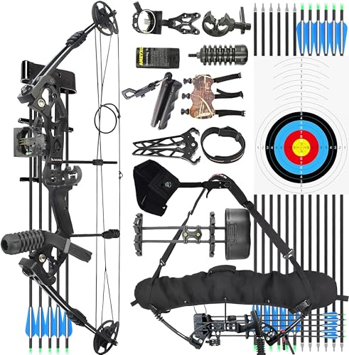 wolfman Arco Compound Set Adulto 30-55 LBS Arco da Caccia e Pesca con L'Arco Freccia e Arco Composto Set Arco per Tiro con L'Arco Caccia Bersaglio Tiro Pratica Mancini Destrorsi (RTH, Nero)