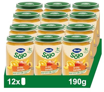 Hero Baby Tarrito Infantil - Tarritos de Frutas Variadas, Sin Aceite de Palma, Sin Sal Añadida, Bebé desde 4 Meses, Ingredientes 100% naturales, Pack de 12x190gr