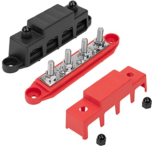 QIMEI-SHOP Bloc de Distribution D'alimentation 12V-48V DC BusBar 250A Barres de Distribution D'énergie avec 4 x M8 Boulons de Borne pour Voiture Camion Bateau Rouge Noir 2 Pièces
