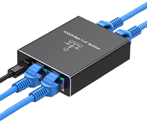 BolAAzuL Gigabit Ethernet Splitter 1 in 3 Out, 1000 Mbps 1x3 Switcher- LAN/Internet Kabel Splitter - Cat5/6/7 Splitter 1 zu 3, RJ45 Netzwerkverlängerung Stecker | Plug & Play | kostengünstig