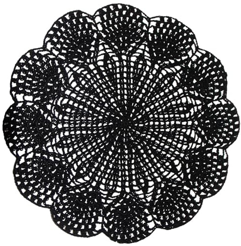 BIBITIME Tapetes redondos de encaje de flores para jarrón, mantel de cocina, tapete para platos, tapete hecho a mano de ganchillo para mesa (negro, 11.8 a 13.8 pulgadas, 1 unidad)