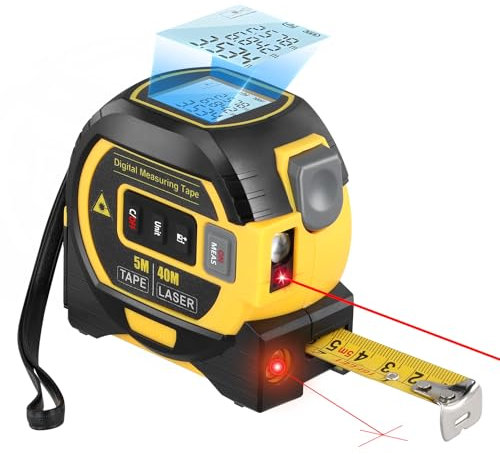 40M Laser Rangefinder, Digital Laser Tape Measure LCD Display with Backlight, M/In/Ft, 3 in 1 Laser Meter Retractable Tape 5M, Cross Line Laser, Distance Meter Building Measurement Device