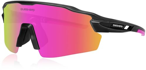 Queshark Occhiali Ciclismo Uomo e Donna, Occhiali Veloci Polarizzati, Con 1 Lenti o 4 lenti Intercambiabili, TR90 Montatura, UV400 Occhiali Sportivi Uomo per Ciclismo, Corsa, Pesca, Baseball, Sci