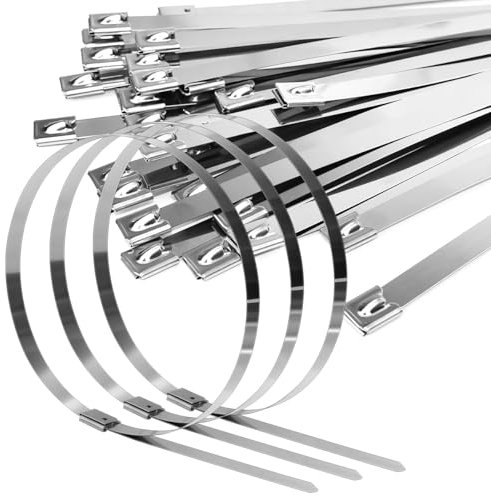 HWSWSH 30 Pcs Attache de Câble en Acier Inoxydable 50 * 1cm, Collier de Serrage inox Robuste, Serre Câble Métallique Zip Ties Metal pour Fixation de Tuyaux, Câbles, Clôtures, Panneaux d'Affichage
