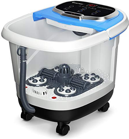 COSTWAY Fußbad mit Massagefunktion & Duschfunktion, 500W Elektrische Fußbadewanne mit Heizung, Max. 48°C, 10-60 Min Timer, Shiatsu- & Rollenmassage, Fußbad Massagegerät auf Rollen (Blau)