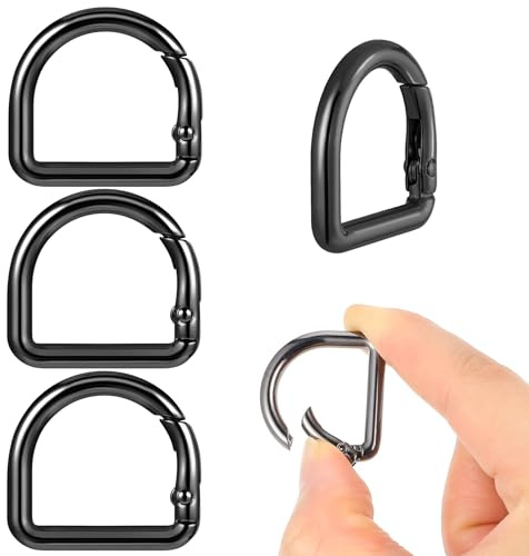 Oruola 4 Stück D Ringe 22mm Schwarz,D-Ringe Karabiner,Federhaken Clip für Geldbörse,Zinklegierung D-Ring Schlüsselanhänger für Taschenherstellung,Geldbörsenriemen,Rucksack Ersatz,Handtasche