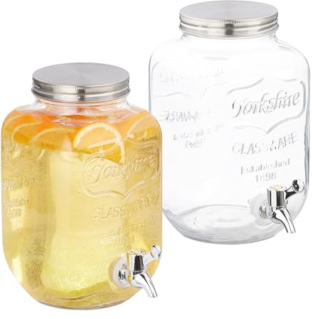 Relaxdays 2 Dispenser in Vetro per Bevande, Erogatore da 4 L con Rubinetto in Acciaio Inox, Distributore Acqua e Bibite