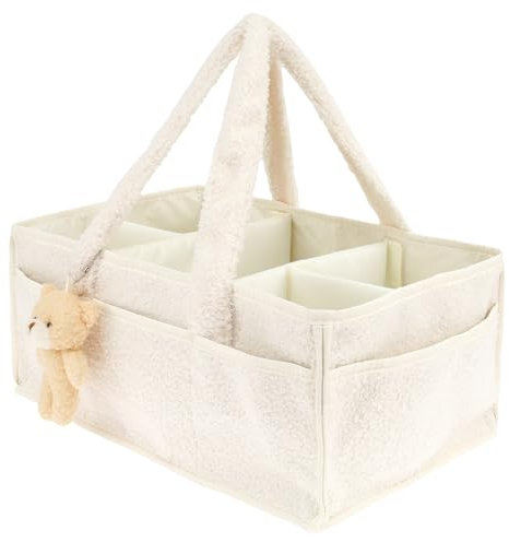 Baby Windel Caddy Organizer 38x25.4x17.8cm Plüsch Wickel Organizer Groß Unterwegs mit Wechselbaren Fächer Multifunktional Wickeltisch Organizer Korb für Feuchttücher und Babysachen (Cremefarben)
