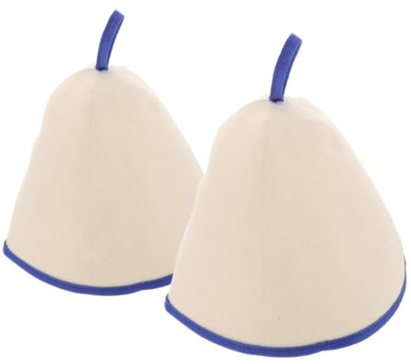 Healeved 2pcs Wool Felt Sauna Hats for Men and Women, Insulated Russian Steam Room Caps with Head Protection and Comfortable Experience, White with Blue Trim, for Sauna and Spa