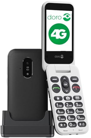 DORO - Téléphone À Clapet Doro Leva E22 4G Seniors - Grand Écran 2,8, Touches Contrastées, Son Fort & Clair, HD Voice, Caméra, Touche Doro Secure - Avec Station De Recharge - Noir/Blanc