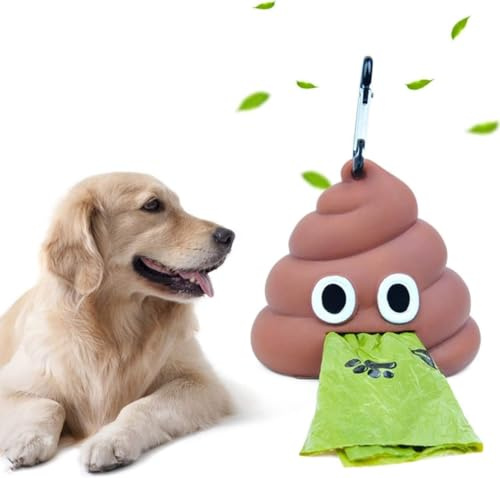 Dispensador de Bolsas para Perros Portátil Bolsas de Caca de Perro con Mosquetón, Porta Bolsitas Caca Perro con Forma de Caca, Accesorios para Mascotas