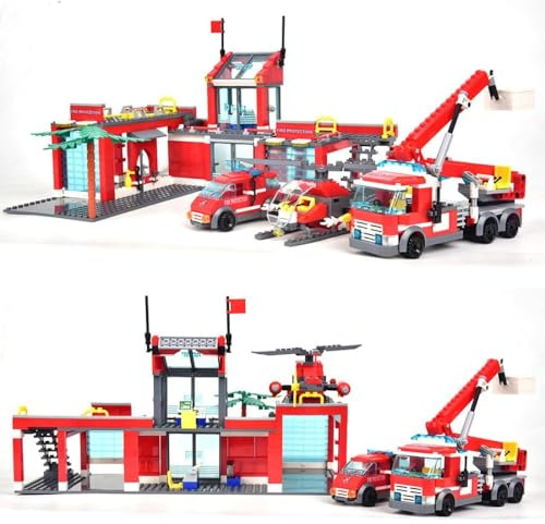 JUCYJULY Polizeistation Bausteinset – 760 Klemmbausteine – Mit 2 Polizeiwagen & Hubschrauber – Spielzeug Geschenk für Erwachsener (6007)