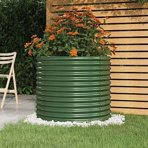 Växtkruka, rund, grön, galvaniserat stål, 80 cm, diameter 68 cm, höjd robust upphöjd bädd, trädgårdsbädd, blomrabatt, växtlåda, trädgårdslåda för utomhusbruk