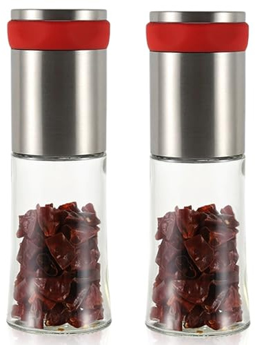 2 pezzi da 150 ml macinino peperoncino in acciaio inox, vetro per peperoncini, spezie grosse, funzionamento a mano, macinaspezie per erbe, facile da pulire, tagliaspezie per uso in cucina