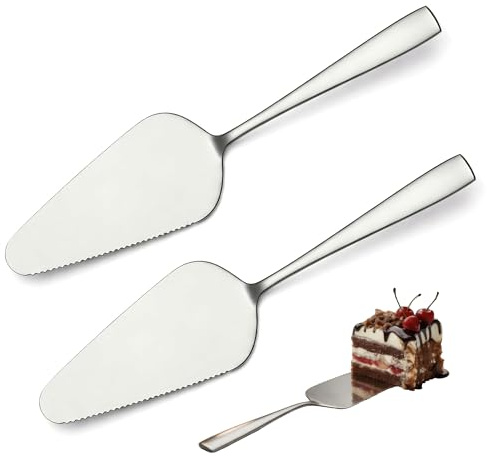 LEOUEANR Set da 2 pezzi per servire torte, composto da un coltello da torta in acciaio inossidabile lucido di alta qualità con lama seghettata e una paletta da torta