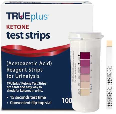 TRUEplus Ketone Test Strips, Urinalysis Test Sticks Ideal for Low-Carb Dieters and People with Diabetes, 100 Count
