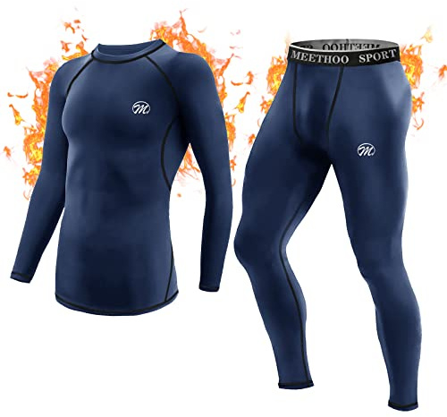 MeetHoo Set Biancheria Intima Termica per Uomo, Maglia e Pantaloni Termici Sport Calcio Corsa Abbigliamento Intimo Termico Uomo Sci con Funzione Palestra Ciclismo Running