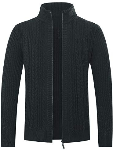 Allthemen Cardigan Homme Hiver Chaud Veste en Maille Zippé Décontracté Gilet Pull Tricoté Automne Manteau Couleur Unie avec Col Montant