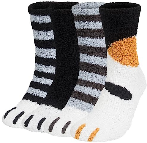 Justay Comf 4 Pairs Mens Fluffy Slipper Socks, Thermal Anti-Slip High Elasticity Sock - Thick Home Bed Socks for Winter One Size Redblue