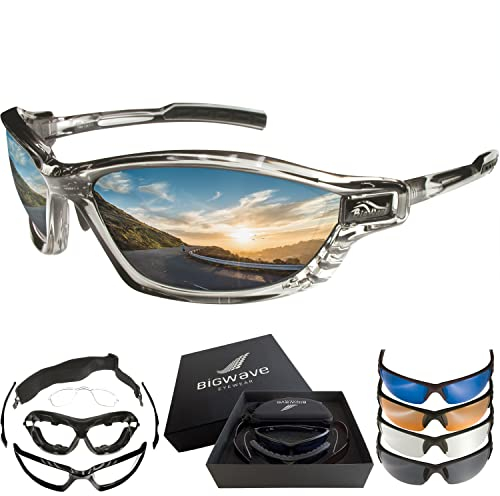 BIGWAVE Pro-Action 903 grau – Superentspiegelte Premium UV 400 Sportbrille mit 4 Wechselgläsern–Radsportbrille mit schmutzabweisender Clean-Coat Beschichtung mit Sehstärke für Damen und Herren