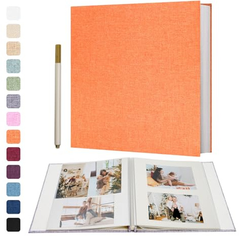 Vienrose Self Adhesive Photo Album, 60 Pages, 28 x 27 cm, Orange | Orange linen cover; 60 pages (30 sheets); holds up to 180 6 x 4 in or 60 8 x 10 in photos; includes metal pen