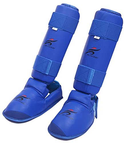 Perfeclan Boxen Schienbeinschoner Bein Ristschutz, Schutzausrüstung, Fuß Knöchel Karate boxeo en tailandia Thai Pads MMA für Erwachsene Sparring Ausrüstung, Link Blau M