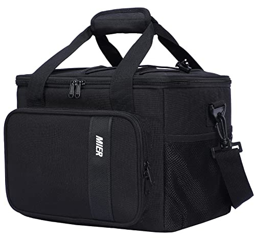 MIER Large Lunch Bag for Men Adult Insulated Lunch Box Cool Bags with Shoulder Strap Leakproof Lunch Cooler with Multiple Pockets for Work, Picnic, Travel, Camping, 15L, Black