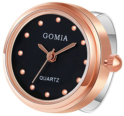 JewelryWe Ringuhr Fingeruhr Damen Analog Quarz Edelstahl Verstellbar Ring Uhr Fingerringuhr Uhrenring Geschenk für Frauen Mädchen, Rosegold