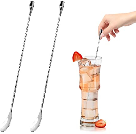 2 Cucchiaio da cocktail in acciaio inox, Spiral Mix Spoon per mescolare e laminare le bevande