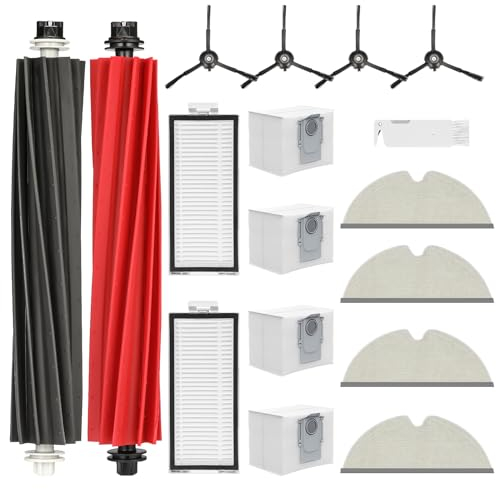 Lot de 17 accessoires pour aspirateur Roborock Q5 Pro+ / Q5 Pro / Q5 Max+/ Q8 Max+ /Q8 Max, 2 brosses principales, 2 filtres HEPA, 4 chiffons, 4 sacs à poussière, 4 brosses latérales