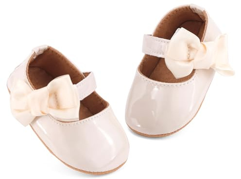 LACOFIA Zapatos Bautizo Bebé Niña Zapatillas Primeros Pasos Antideslizantes Calzado Vestir Bebé Niña Beige 12-18 Meses